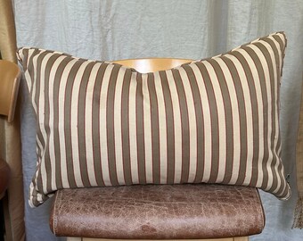 Ralph Lauren lumbar/couch pillow cotton striped down feather filled 26x16” olive green red cream classic throw pillow