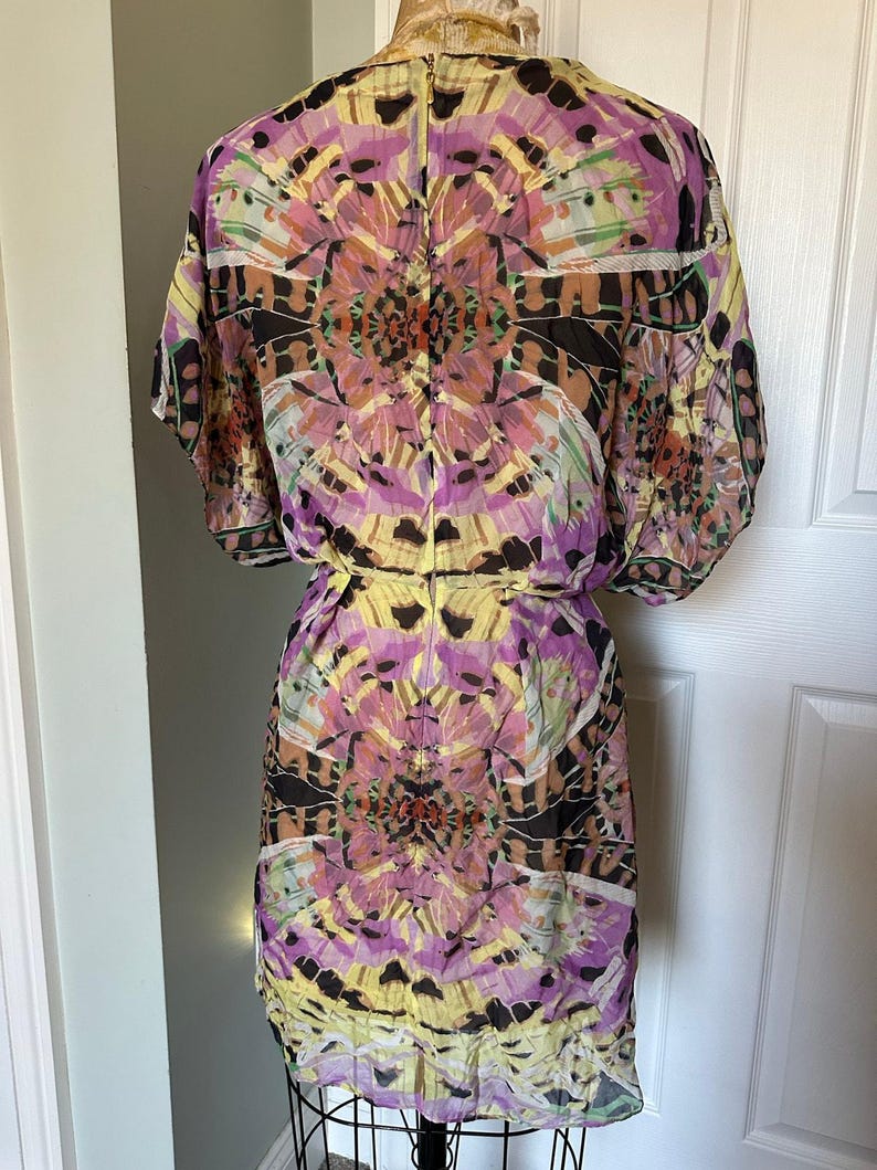 Anthropologie Leifsdottir 100% Silk Mini Dress butterfly bohemian sz 8 tie dye image 3