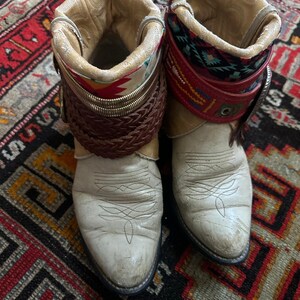 Upsicled cowboy boots boho bohemian booties feather reworked sz 8 free people ivory western rare unique leather reworked one of a kind woman image 7
