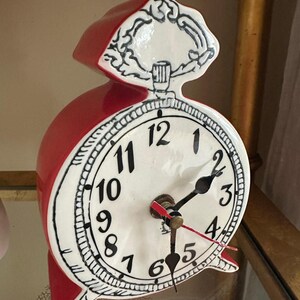 Anthropologie Tick Tock Clock MOLLY HATCH Red Ceramic, White Face image 4