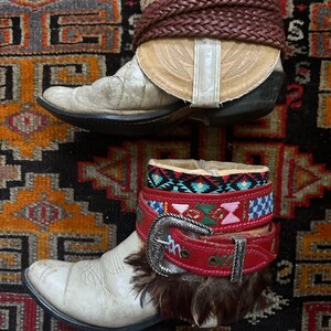 Upsicled cowboy boots boho bohemian booties feather reworked sz 8 free people ivory western rare unique leather reworked one of a kind woman image 4