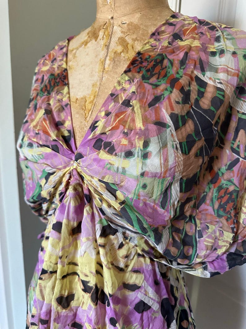 Anthropologie Leifsdottir 100% Silk Mini Dress butterfly bohemian sz 8 tie dye image 4