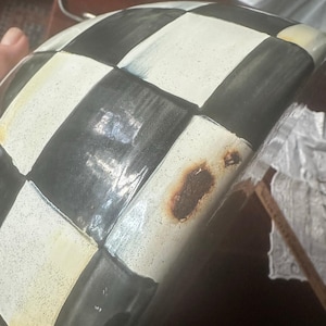 MacKenzie-Childs teapot Black & White Check MISSING Lid project decor damaged wooden handle large zdjęcie 11