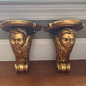 Vintage cherubs sconce Spain gold gilt leaf set shelves siglo xvi taller de arte