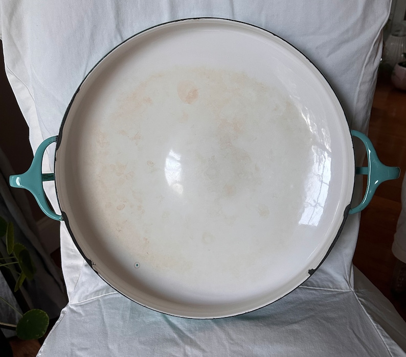 Dansk Denmark kobenstyle JHQ Enamel 13 round Pan Jens Quistgaard turquoise teal large vintage image 10