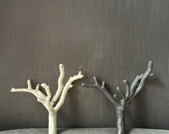 2 Tree Branch Wall Hooks Cast Iron Towel Hat Hanger white gray modern set 6.5”