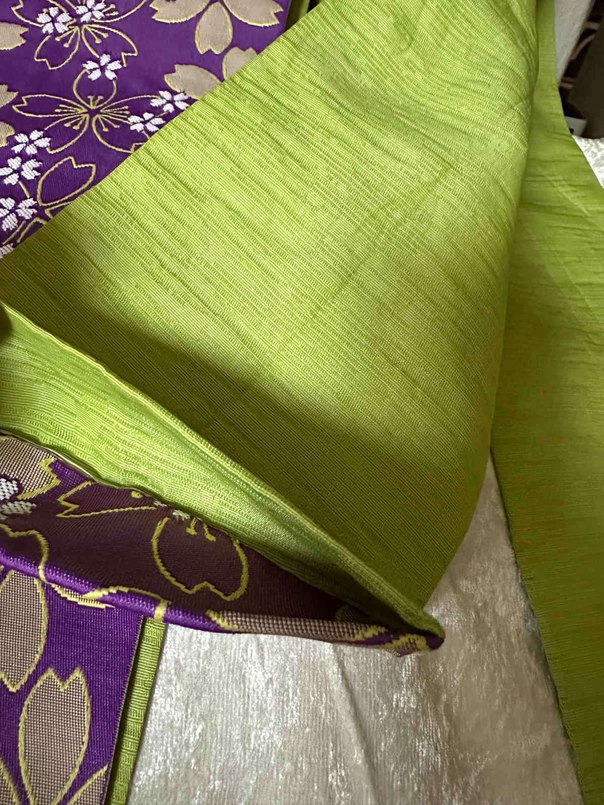 Japanese Kimono belt Floral purple lime green 12\