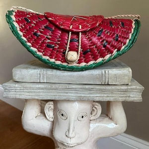 Straw Purse Watermelon Shoulder Crossbody Red fun handmade summer unique woven clutch strange party bag