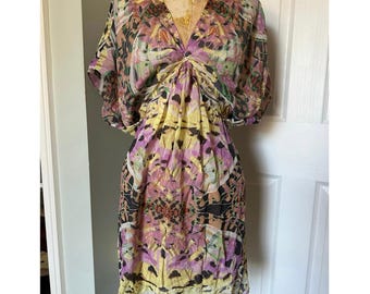 Anthropologie Leifsdottir 100% Silk Mini Dress butterfly bohemian sz 8 tie dye