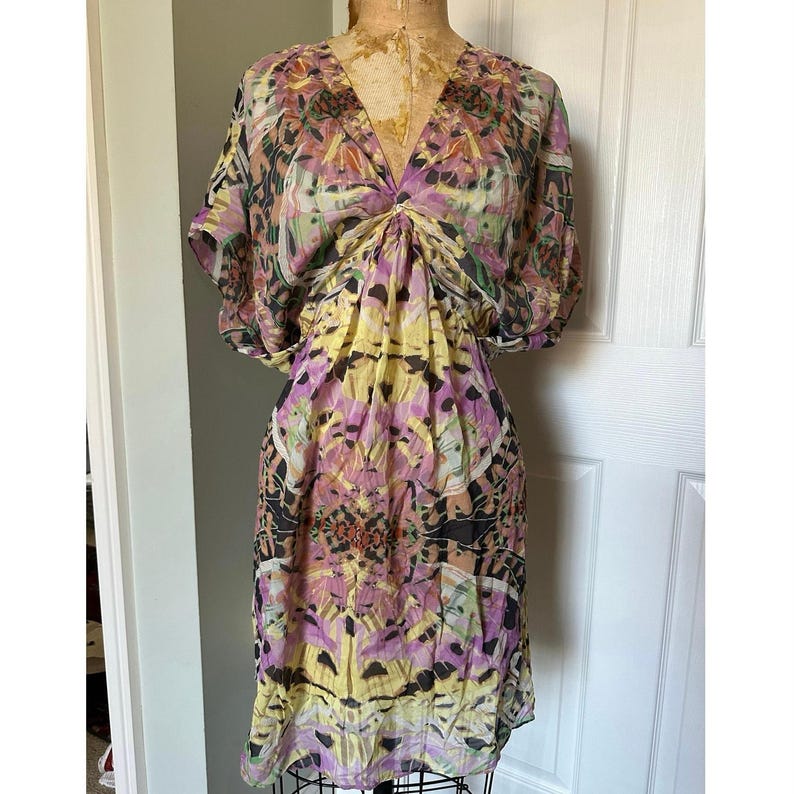 Anthropologie Leifsdottir 100% Silk Mini Dress butterfly bohemian sz 8 tie dye image 1