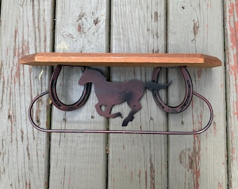 Vintage Horse Farm Shelf equestrian Horse Shoe horse lovers cowboy western wall hanging decor country log cabin display