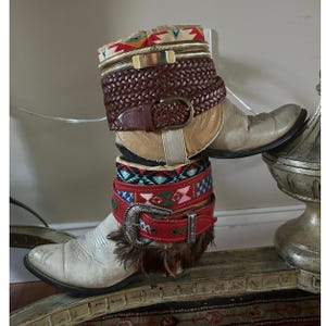 Upsicled cowboy boots boho bohemian booties feather reworked sz 8 free people ivory western rare unique leather reworked one of a kind woman image 11