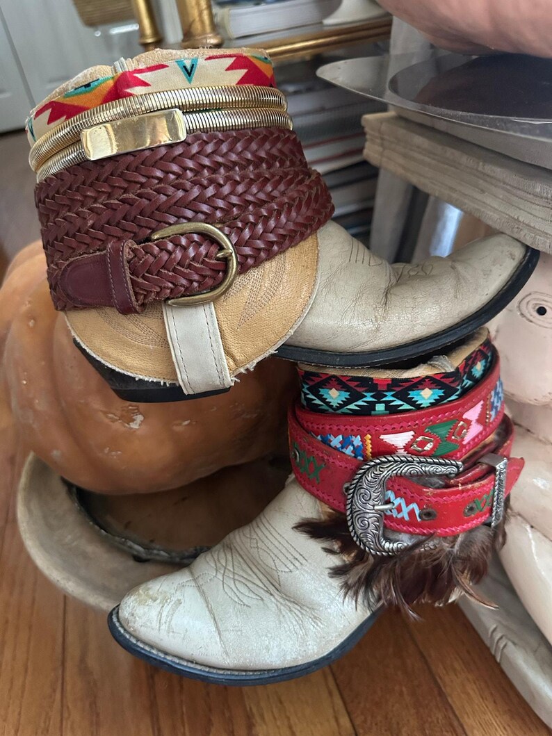 Upsicled cowboy boots boho bohemian booties feather reworked sz 8 free people ivory western rare unique leather reworked one of a kind woman image 12