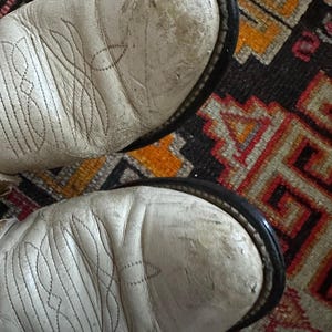 Upsicled cowboy boots boho bohemian booties feather reworked sz 8 free people ivory western rare unique leather reworked one of a kind woman image 17