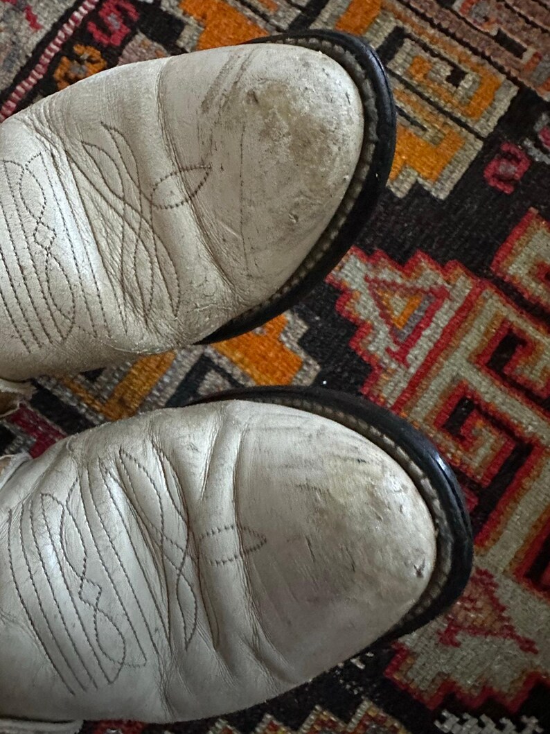 Upsicled cowboy boots boho bohemian booties feather reworked sz 8 free people ivory western rare unique leather reworked one of a kind woman image 17