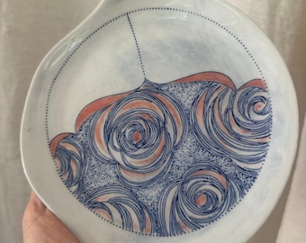 Anthropologie Linda Fahey Ceramics Pottery Pacifica Stormy Seas Ocean Plate 7” abstract art unique shape