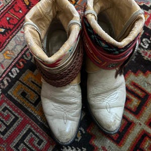 Upsicled cowboy boots boho bohemian booties feather reworked sz 8 free people ivory western rare unique leather reworked one of a kind woman image 19