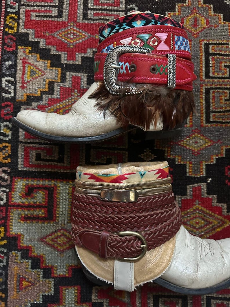 Upsicled cowboy boots boho bohemian booties feather reworked sz 8 free people ivory western rare unique leather reworked one of a kind woman image 6
