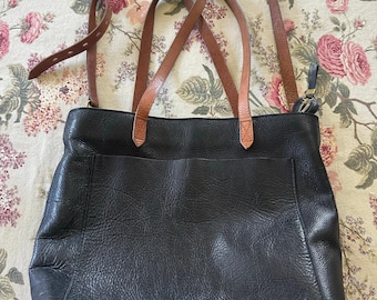 Madewell Medium Zip Top Transport Crossbody Black Leather Bag Detachable Strap