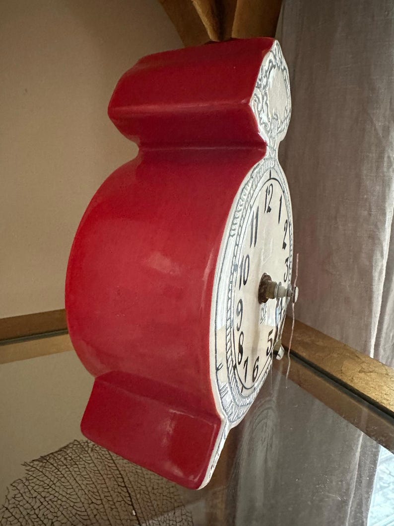 Anthropologie Tick Tock Clock MOLLY HATCH Red Ceramic, White Face image 2