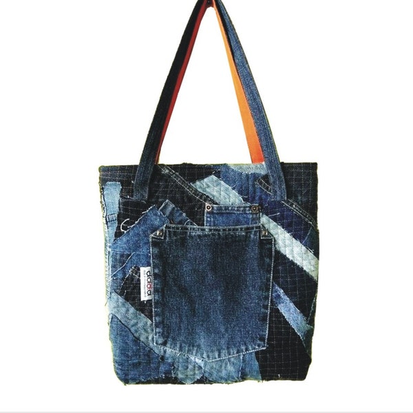 Bolso de mezclilla usado / bolso patchwork de mezclilla / bolso parche de jeans / bolso de jeans vintage / bolso de jeans azul parcheado / bolso Boro / bolsa de mezclilla reciclada