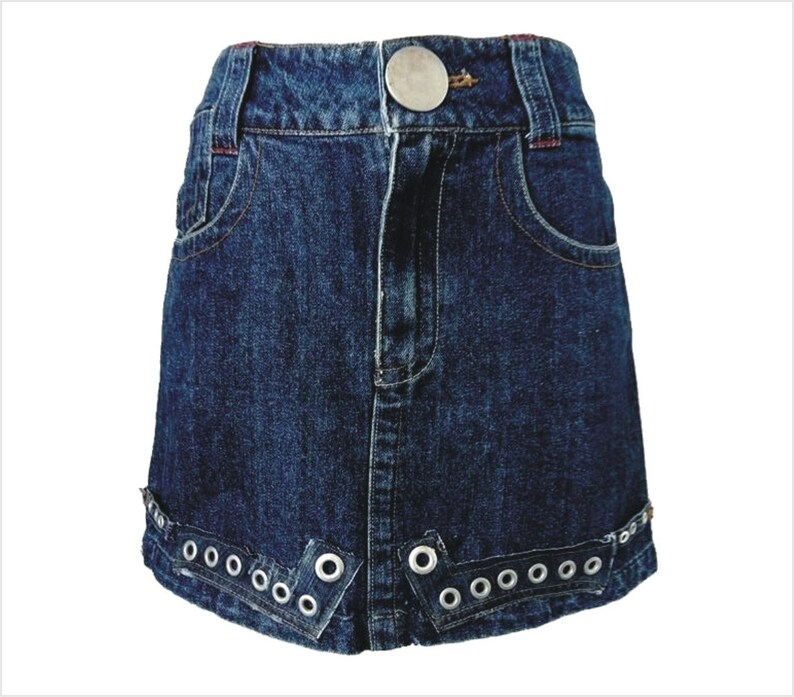 Rivet Edge Denim Mini Skirt / Boho Jeans Skirt / Festival Denim