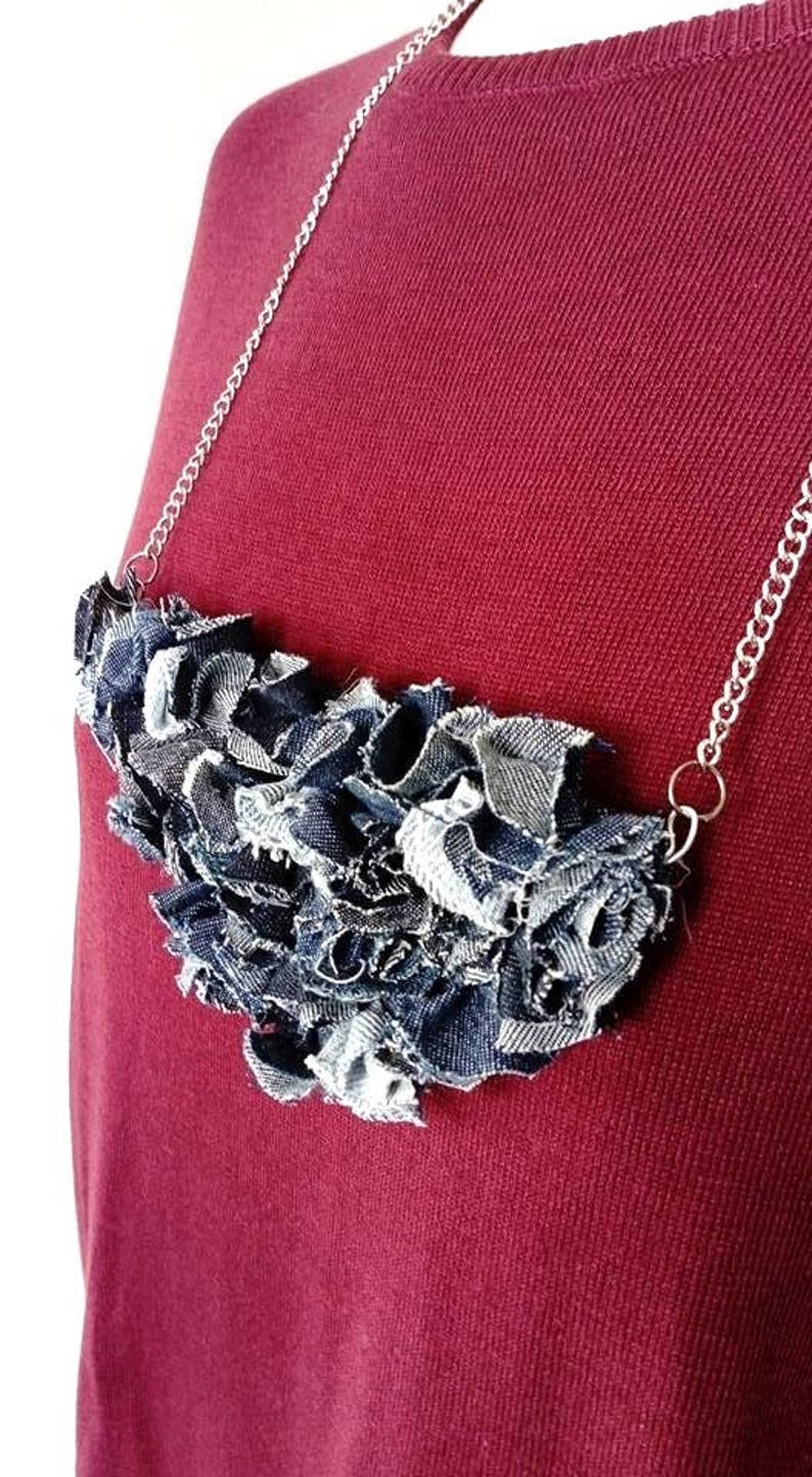 Jeans Necklace / Textile Jewelry / Denim Necklace / Denim Etsy