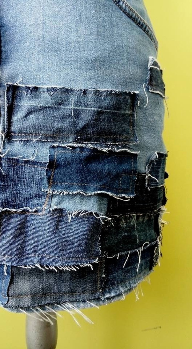 Patchwork Denim Mini Skirt / Deconstructed Jeans Skirt / Etsy