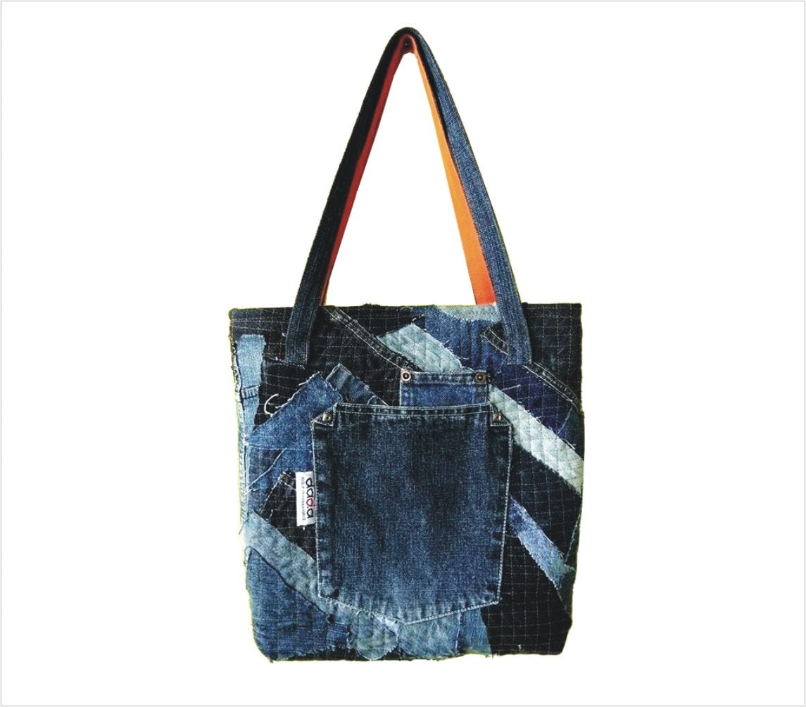 Used denim handbag / Denim patchwork bag / Jeans patchwork -  日本