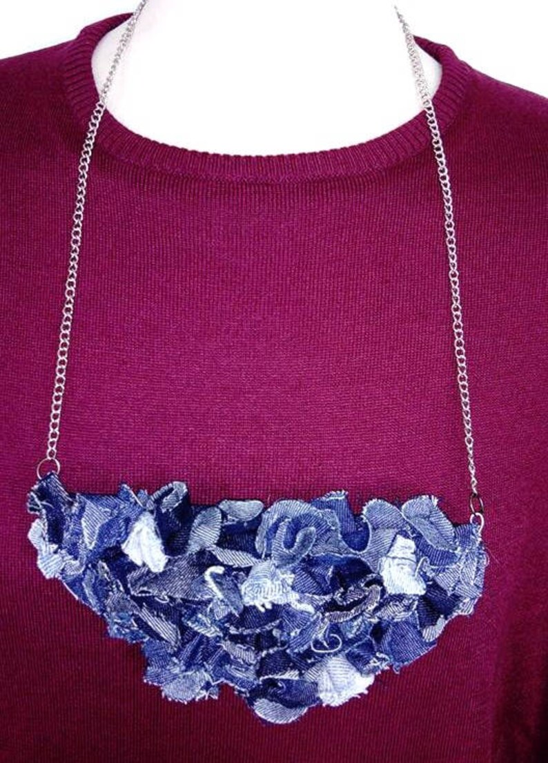 Jeans Necklace / Textile Jewelry / Denim Necklace / Denim Etsy