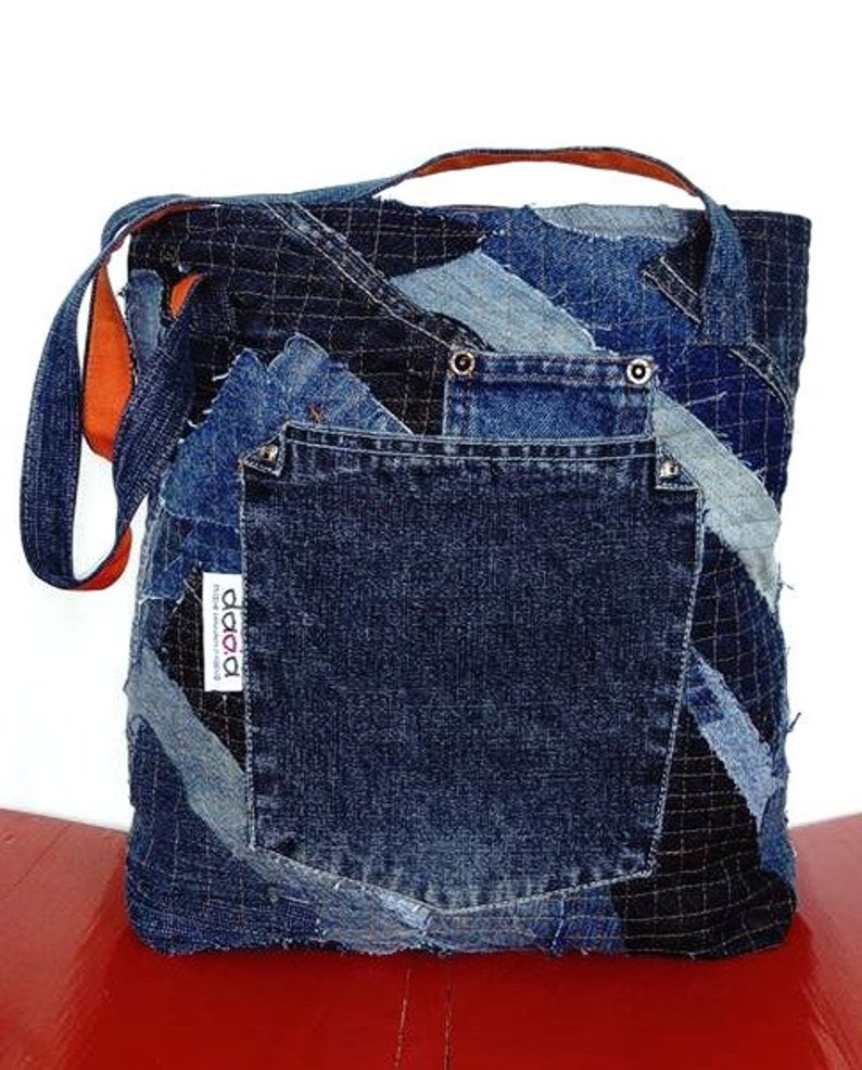 Used Denim Handbag / Denim Patchwork Bag / Jeans Patchwork - Etsy