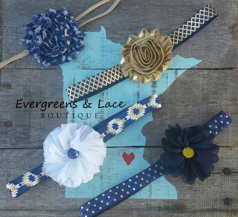 Aztec Polka Dots and Skinny Band Navy Headband Gift Set Set of 4-Metallic