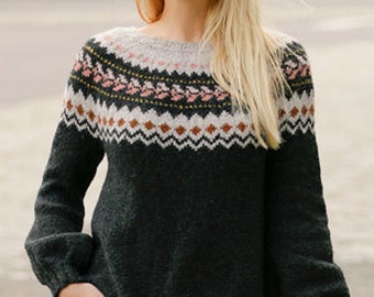 Suéter/chaqueta de punto a mano para mujer Suéter/jersey de lana NORUEGA con raglán Chaqueta con canesú redondo y cárdigan de isla