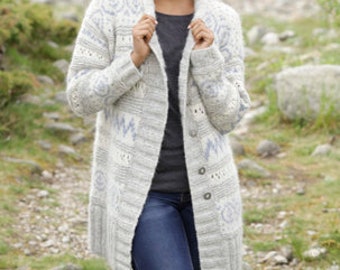 Women's Cable Knit Coat, Knitted Wool Cardigan, Many colors available, NORWEGIAN coat, Nordic pattern, Isle cardigan