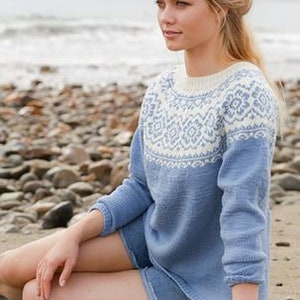 Women&#39;s hand knit sweater Knitted jumper with round yoke and Norwegian pattern Handmade Sweater Merino wool sweater