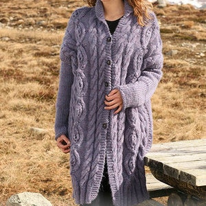 Women's Cable Knit Coat, Knitted Wool Cardigan, Many colors available