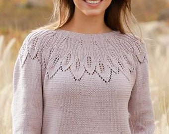 WOMEN'S hand knit sweater with lace pattern, cotton summer sweater