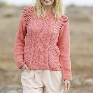 Women&#39;s Hand knitted cotton sweater, Cable knit pullover.