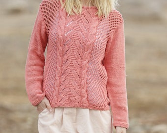 Damen Handgestrickter Baumwollpullover, Cable Strickpullover.