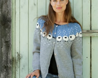 Women's hand knit sweater Knitted jumper with round yoke and Norwegian pattern Handmade Sweater Merino wool sweater