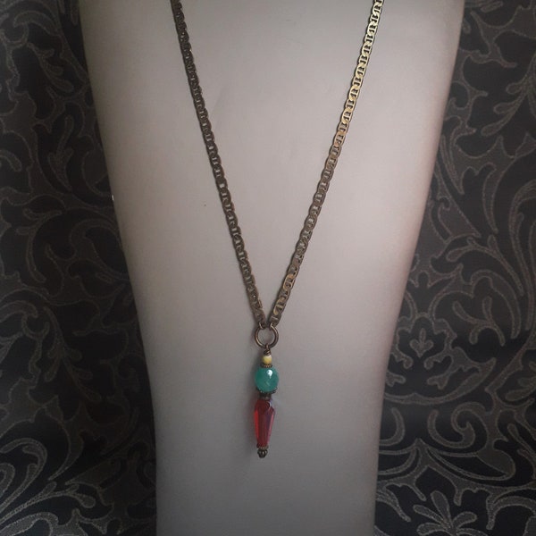 Orisha - Collier en verre de Bohême rouge et turquoise et laiton