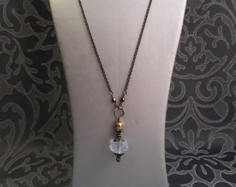 Les Bohêmes - Opal, bronze and gold plated glass pendulum necklace