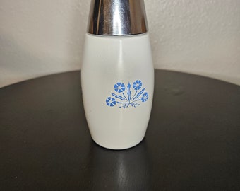 Vintage Corning Gemco Blue Cornflower Sugar Shaker Dispenser Chrome Lid USA 6" Tall