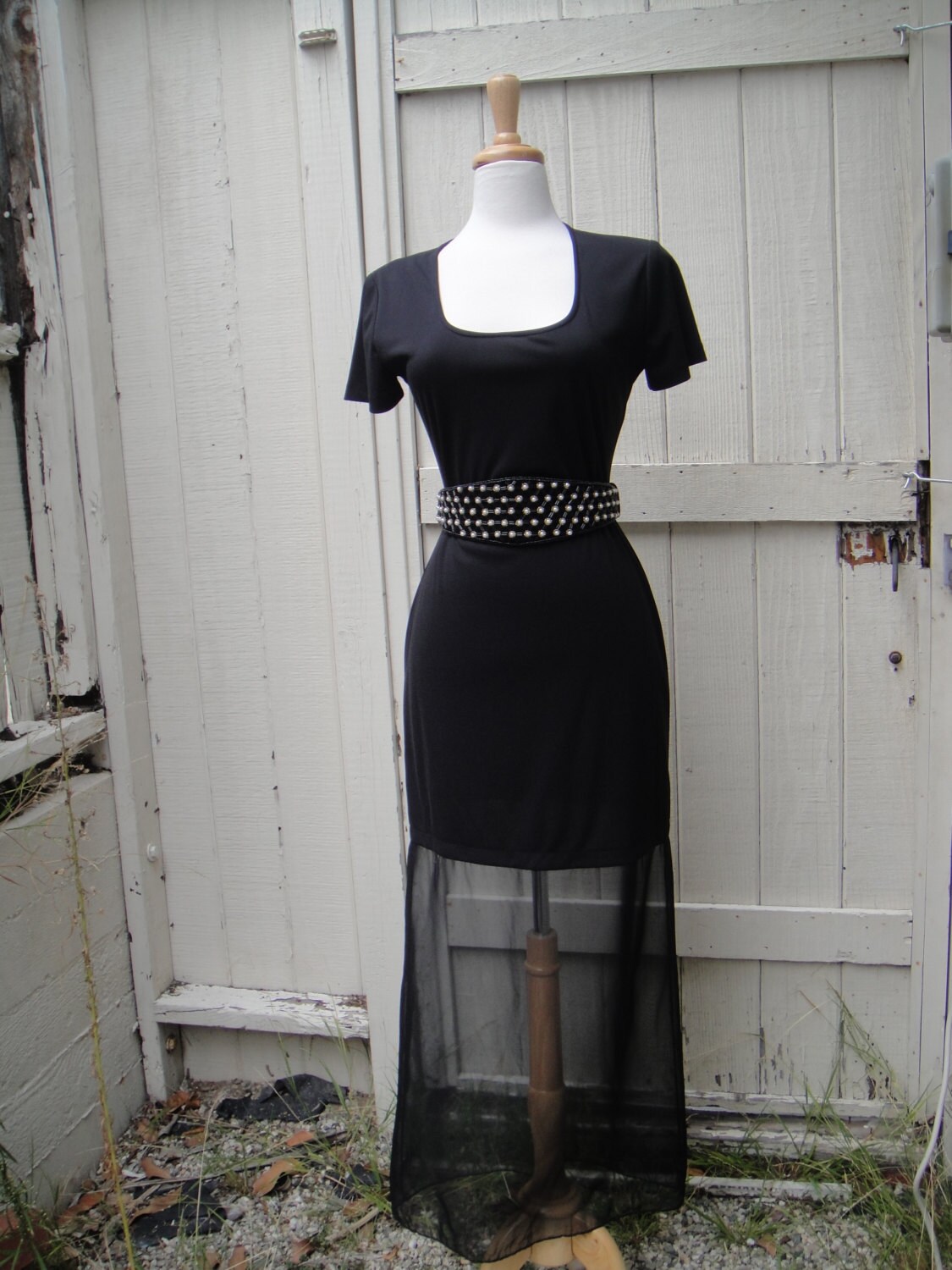 Vintage Black Maxi Dress Sheer Kenar Studio Evening Gown
