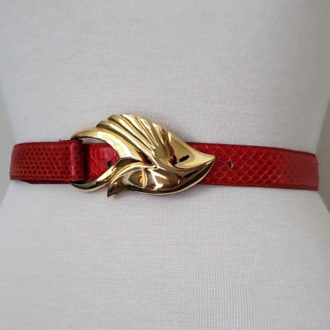 Vintage Red Leather Gold Hardware Waist Belt Western Art  display picture 2
