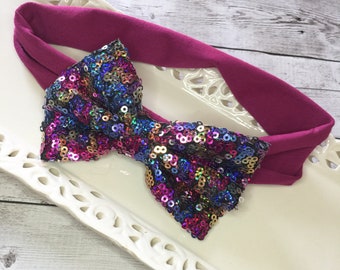 Hoofdband met paillettenstrik voor meisjes, babyhoofdband, hoofdbanden voor baby's, hoofdbanden voor meisjes, regenboogbabystrik, babyhaarstrik, babycadeaus voor haar