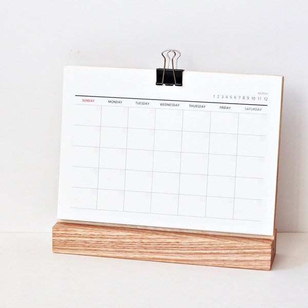 Desktop calendar / Solid Ash Wood Holder + A5 size clip board + Monthly planner / Stand calendar / Undated planner / Desk planner 2