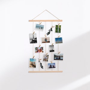 Wall Photo Hanger - 60Cm / Wood Photo Wall Display with Mini Clothespins / Pictures Photos Cards Polaroid Display  / Wall Decor