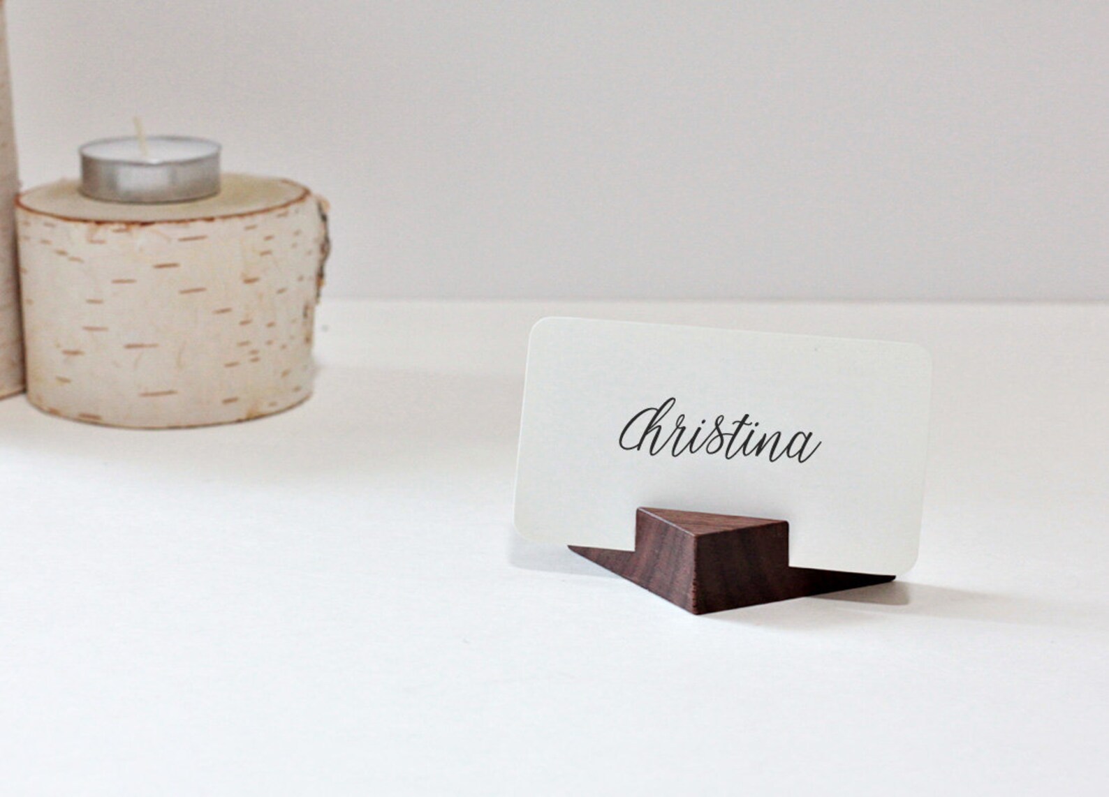 2 Walnut Wood Place Card Holders / Triangle Table Sign Holders Etsy
