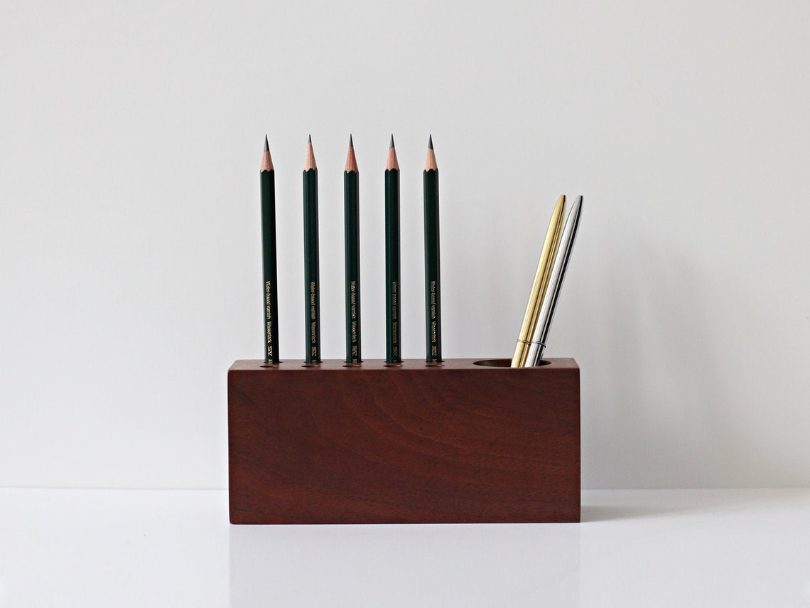 Walnut Wood Pen and Pencil Holder / Wooden Pen Holder / Office Etsy
